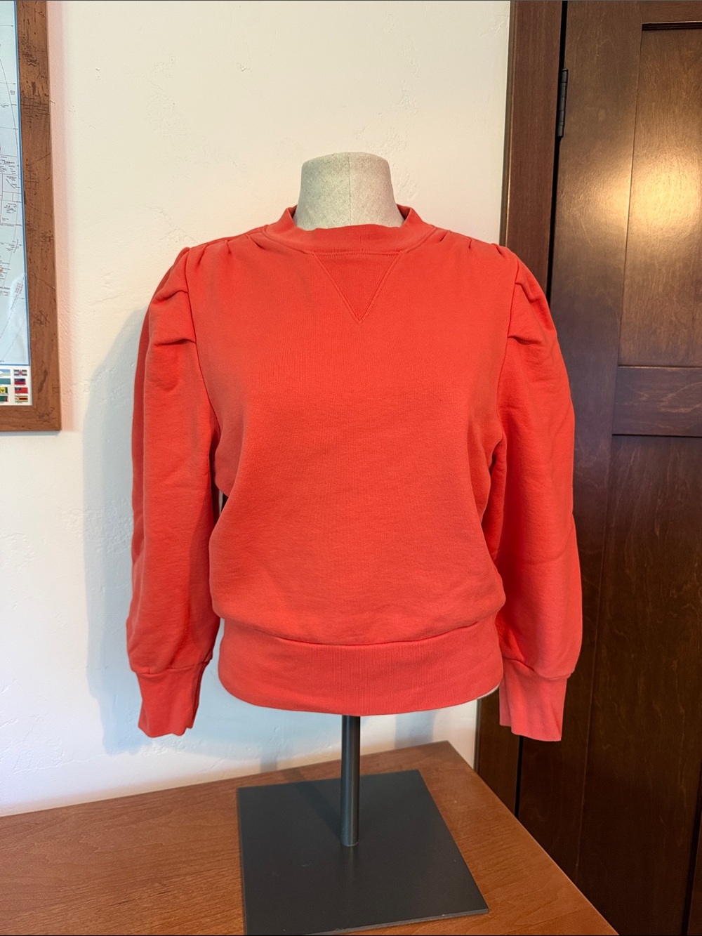 Frame Denim Coral Puff-Sleeve Sweatshirt
